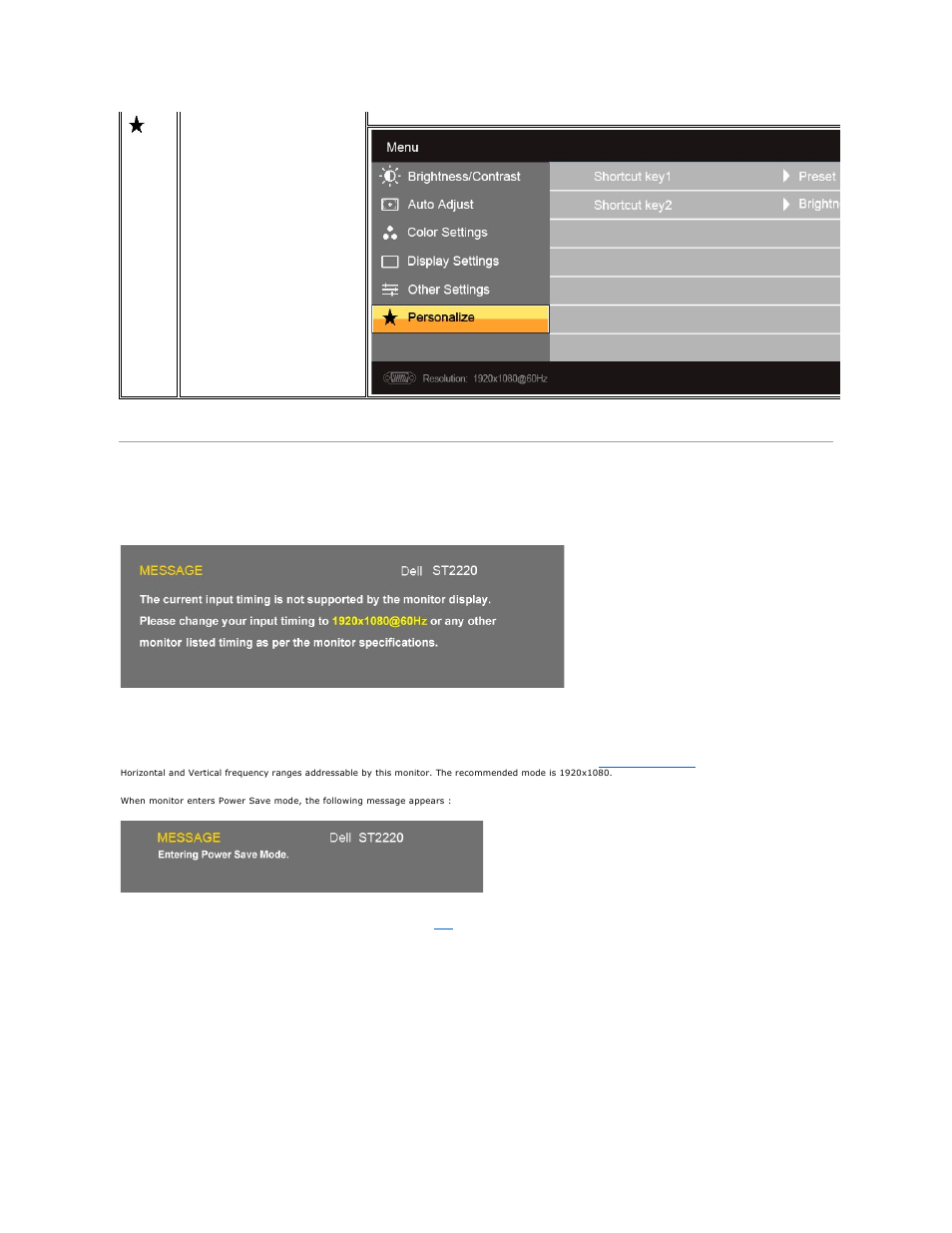 Osd warning messages | Dell ST2220 Monitor User Manual | Page 18 / 29