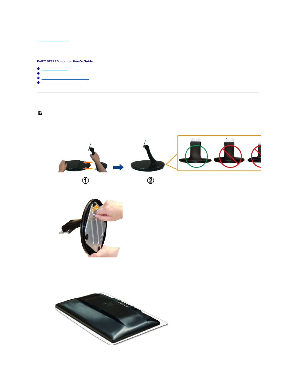 Setting up the monitor, Attaching the base | Dell ST2220 Monitor User Manual | Page 23 / 29