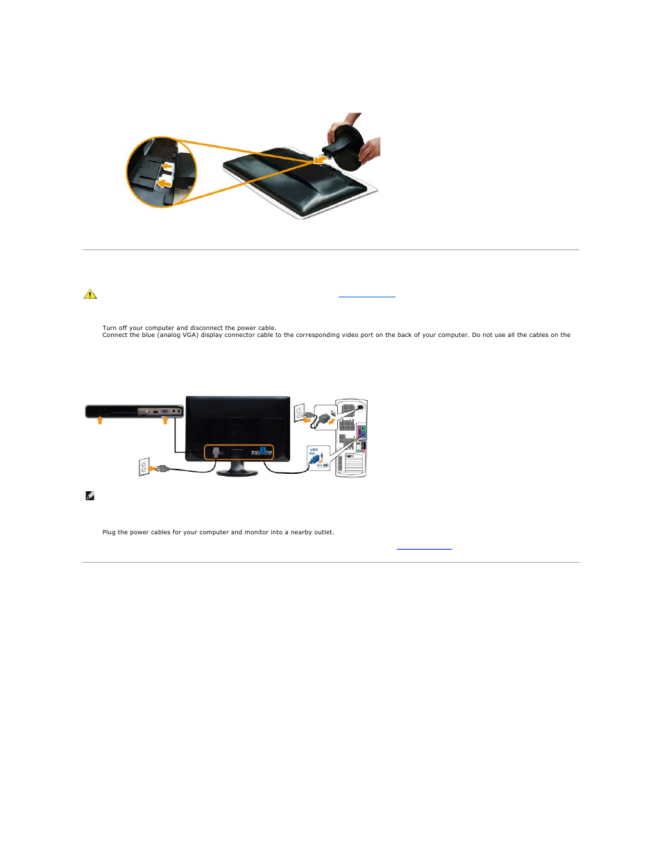 Connecting the monitor, Attaching the soundbar (optional), Connecting the blue vga cable | Dell ST2220 Monitor User Manual | Page 24 / 29