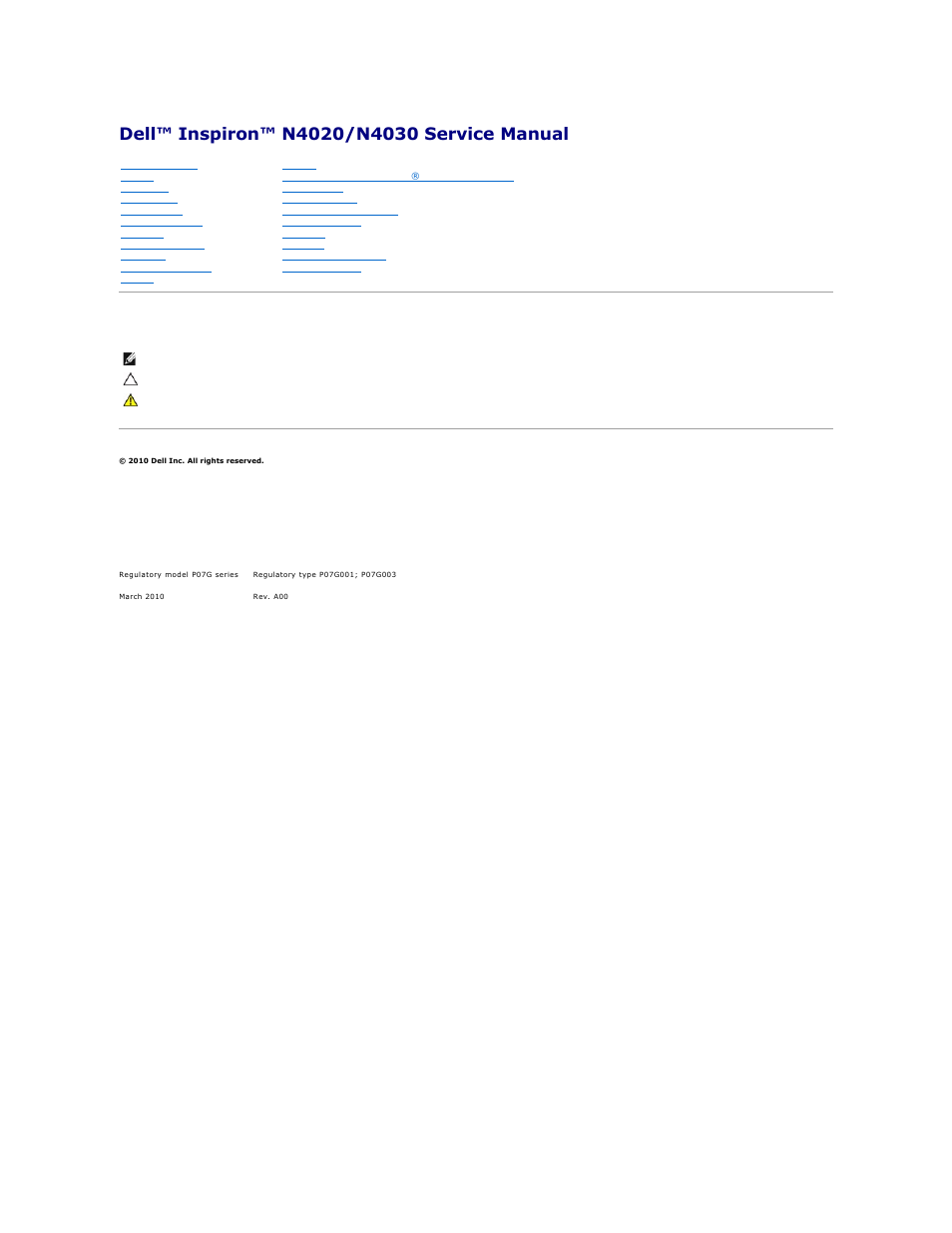 Dell Inspiron 14 (N4020, Early 2010) User Manual | 47 pages
