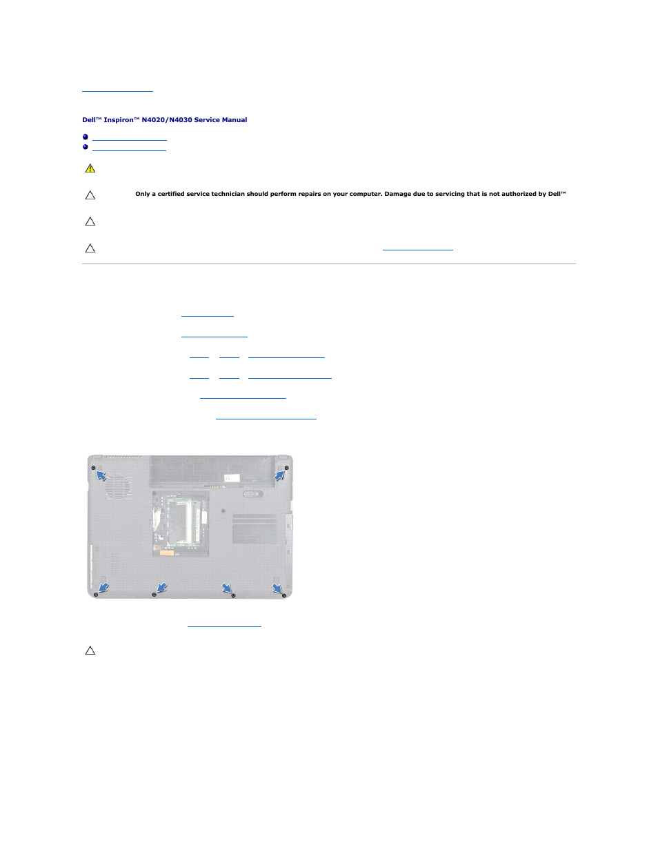 Palm rest, Removing the palm rest | Dell Inspiron 14 (N4020, Early 2010) User Manual | Page 36 / 47