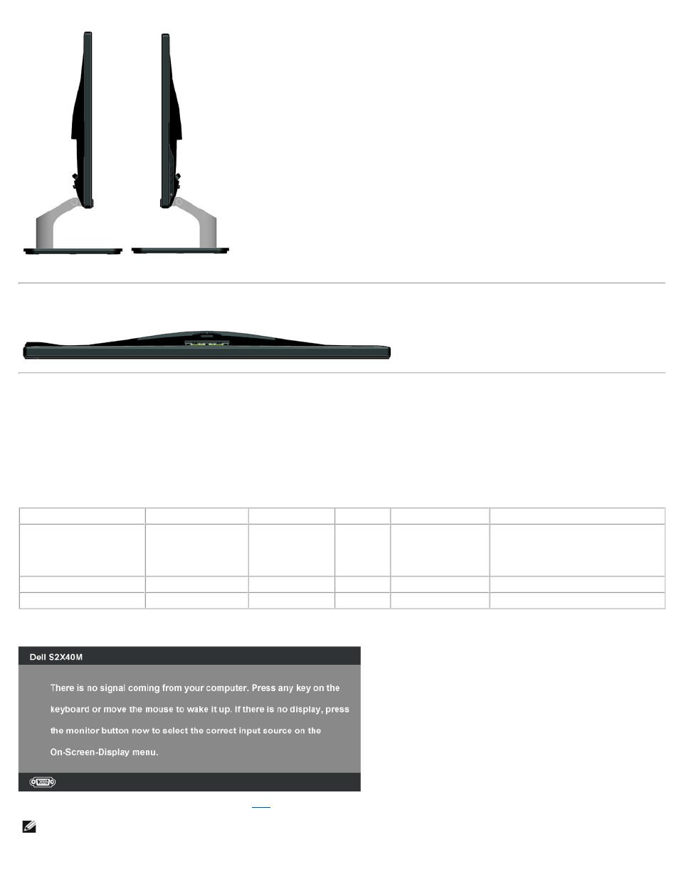 Monitor specifications, Bottom view, Power management modes | Dell S2340M Monitor User Manual | Page 5 / 28