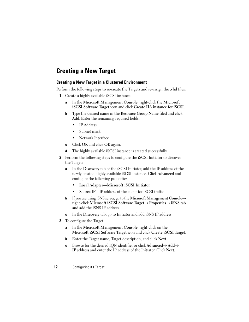 Creating a new target, Creating a new target in a clustered environment | Dell PowerVault NX1950 User Manual | Page 12 / 18