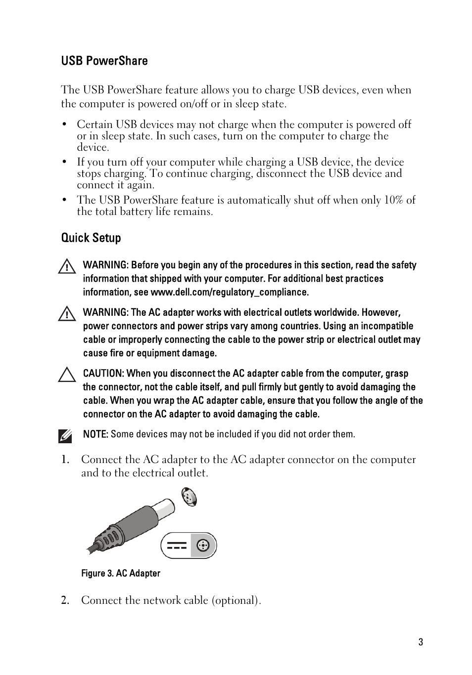 Usb powershare, Quick setup | Dell Vostro V131 (Mid 2011) User Manual | Page 3 / 8