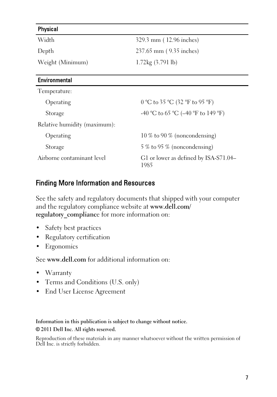 Finding more information and resources | Dell Vostro V131 (Mid 2011) User Manual | Page 7 / 8