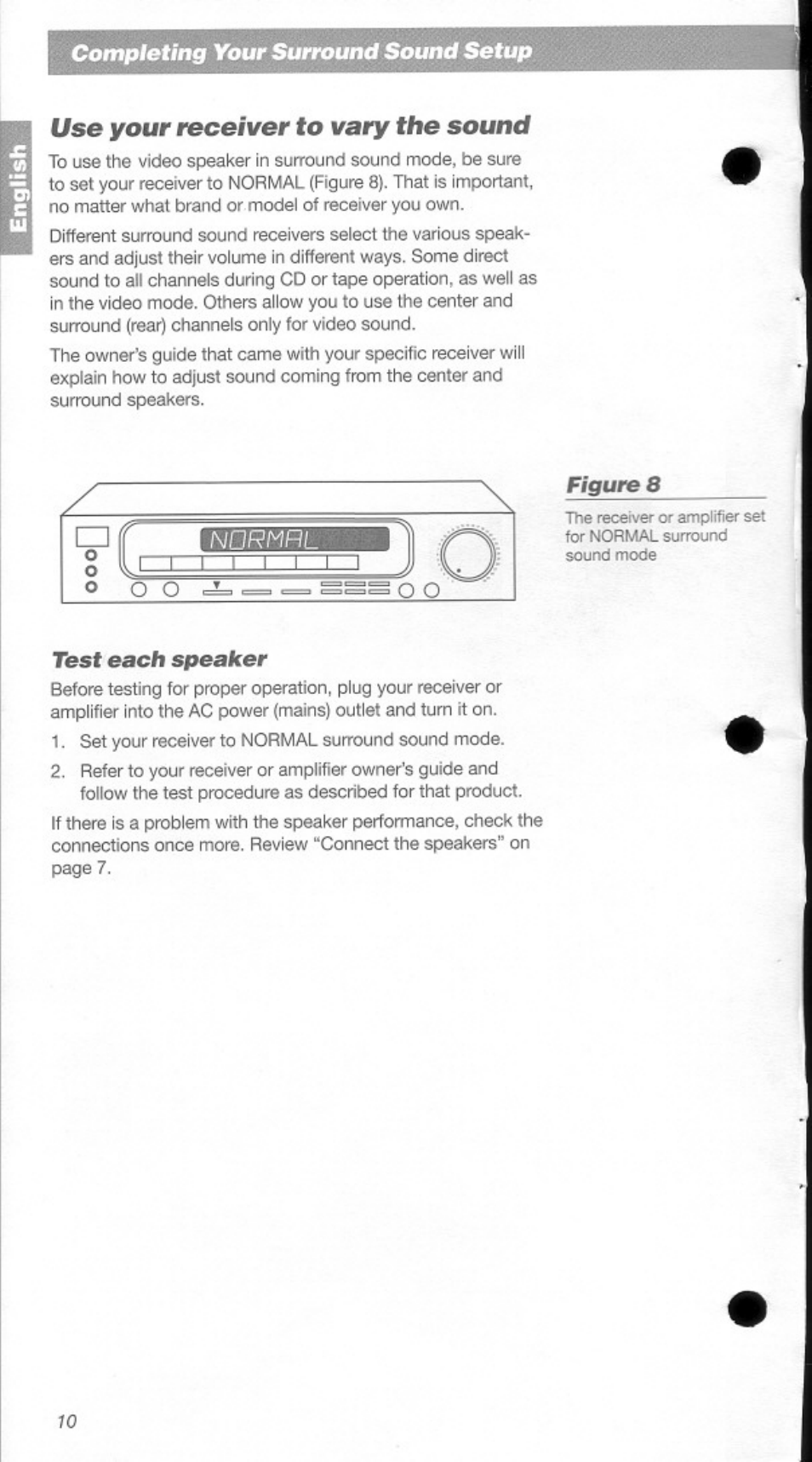 Use your receiver to vary the sound, Completing your surround sound setup | Bose Home Theater Speakers V-100 User Manual | Page 10 / 15