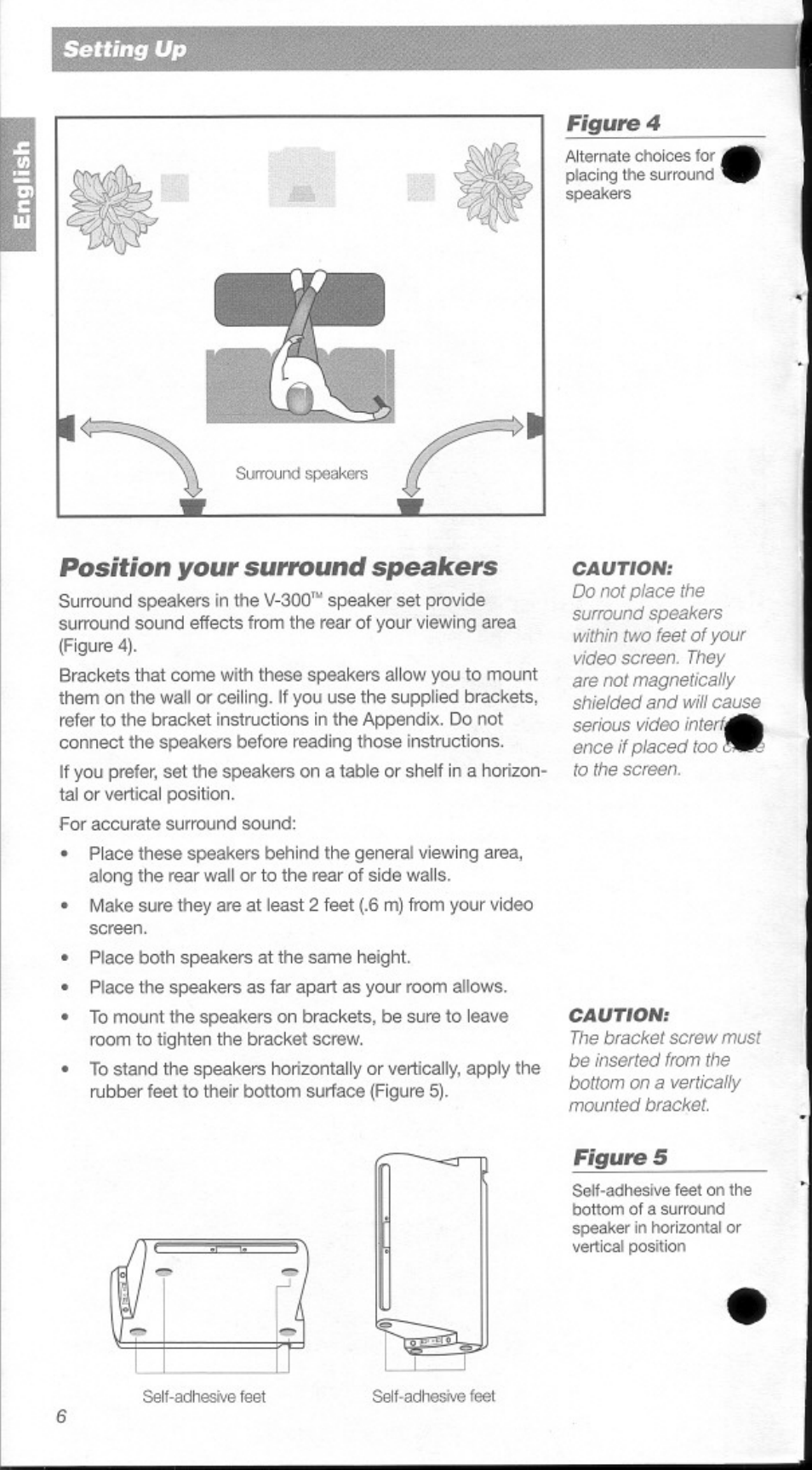 Position your surround speakers, Setting up | Bose Home Theater Speakers V-100 User Manual | Page 6 / 15