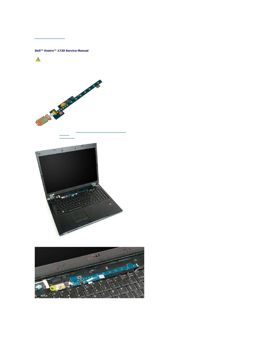 Power button and multimedia button pads | Dell Vostro 1720 (Early 2009) User Manual | Page 14 / 66