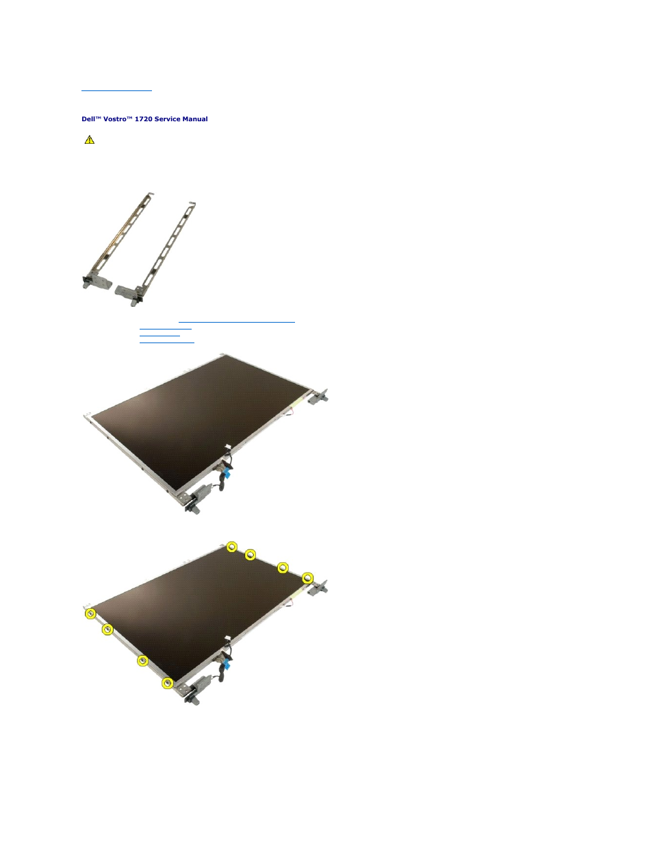 Display assembly hinges, Removing the display assembly hinges | Dell Vostro 1720 (Early 2009) User Manual | Page 23 / 66