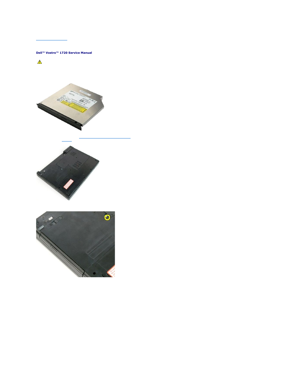 Optical drive, Removing the optical drive | Dell Vostro 1720 (Early 2009) User Manual | Page 45 / 66