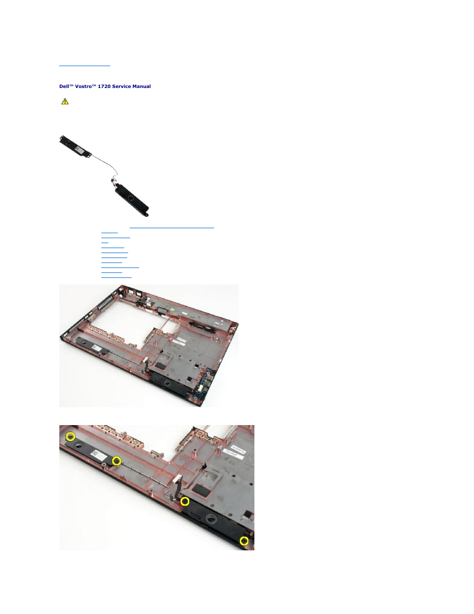 Speaker assembly, Removing the speaker assembly | Dell Vostro 1720 (Early 2009) User Manual | Page 54 / 66