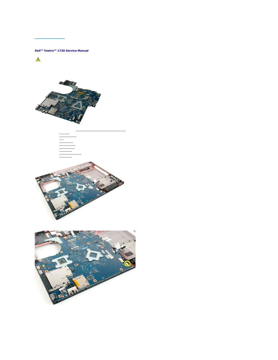 System board, Removing the system board | Dell Vostro 1720 (Early 2009) User Manual | Page 56 / 66