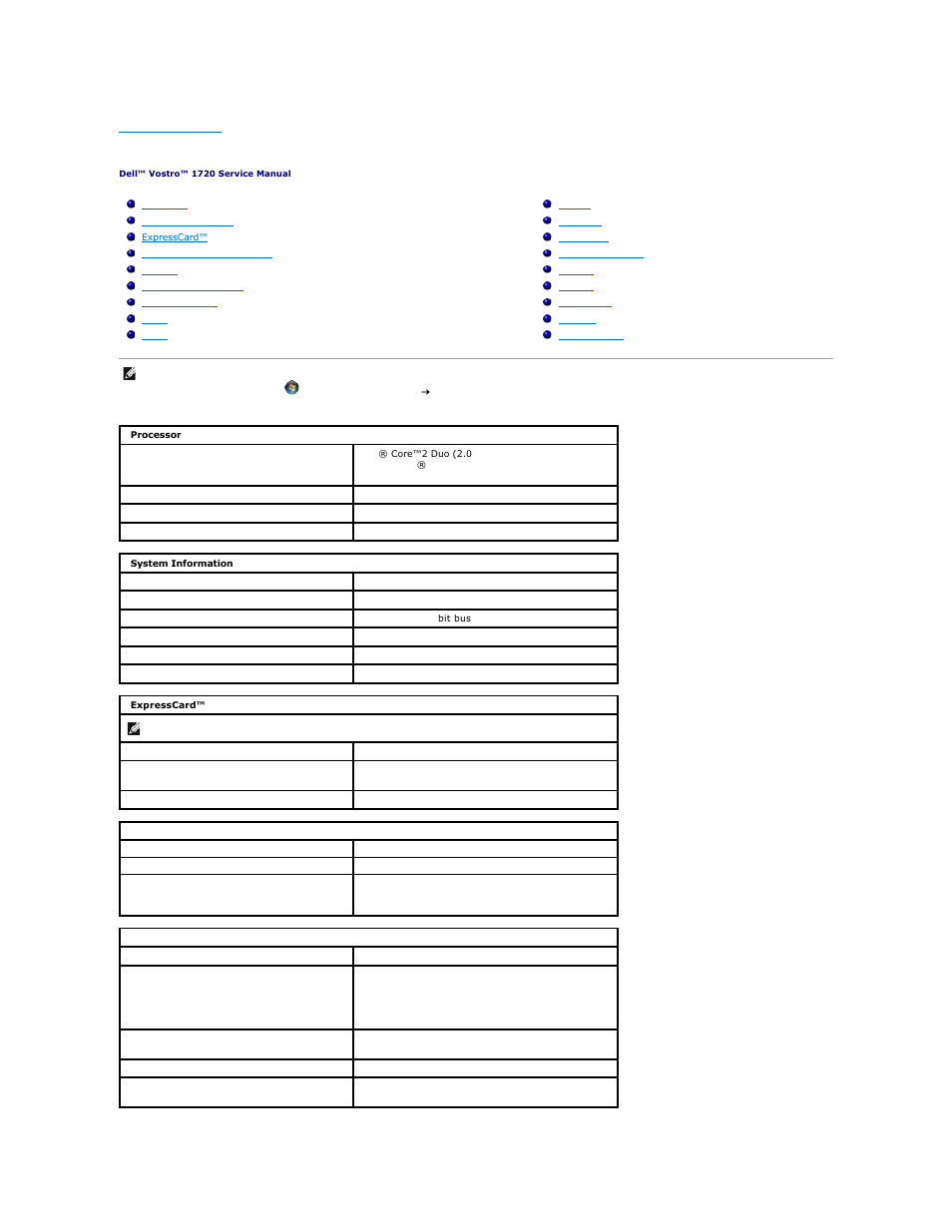 Specifications | Dell Vostro 1720 (Early 2009) User Manual | Page 6 / 66