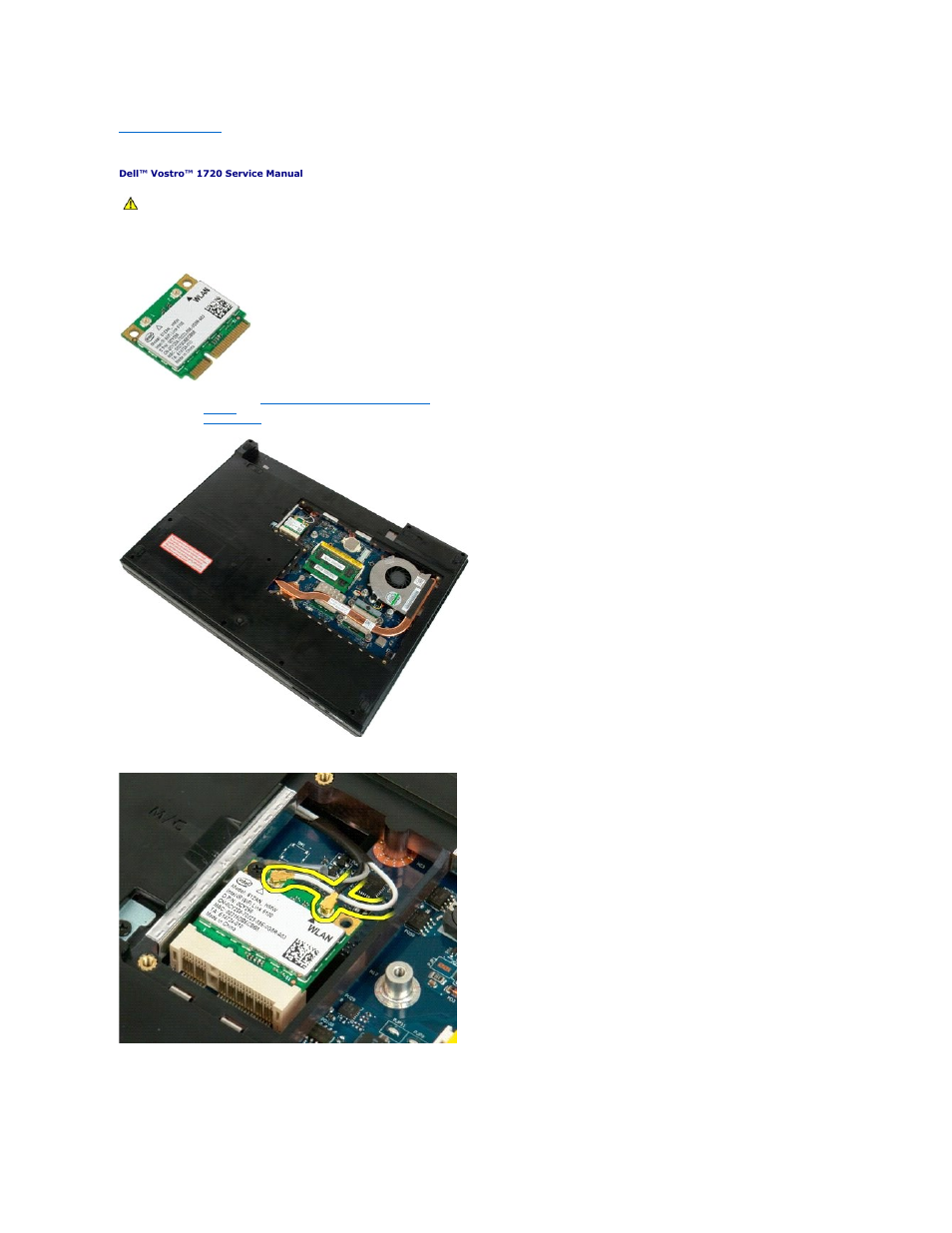 Wireless local area network (wlan) card, Removing the wlan card | Dell Vostro 1720 (Early 2009) User Manual | Page 61 / 66