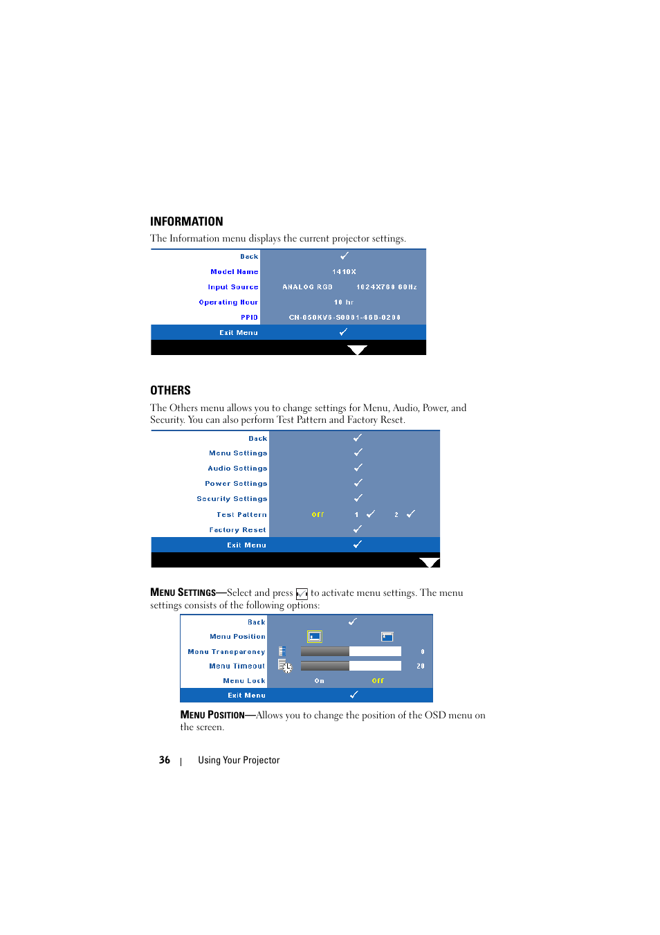 Information, Others | Dell 1410X Projector User Manual | Page 36 / 59