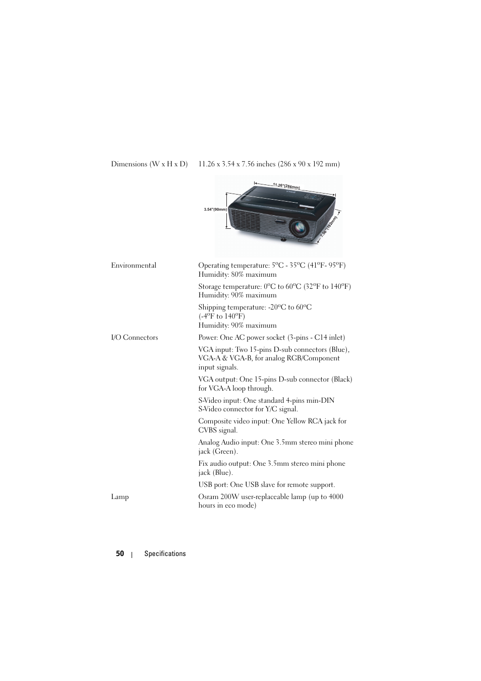 Dell 1410X Projector User Manual | Page 50 / 59