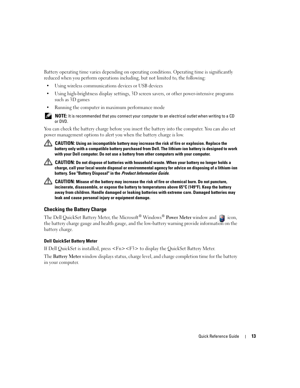 Checking the battery charge | Dell Latitude X1 User Manual | Page 13 / 108