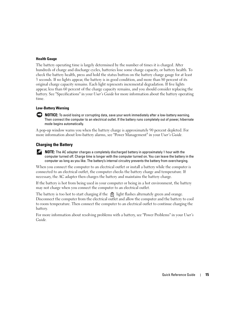 Charging the battery | Dell Latitude X1 User Manual | Page 15 / 108