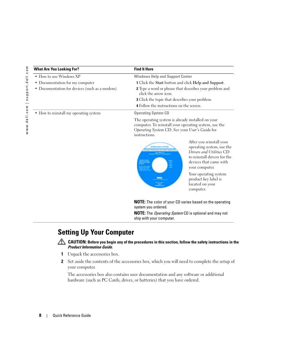 Setting up your computer | Dell Latitude X1 User Manual | Page 8 / 108