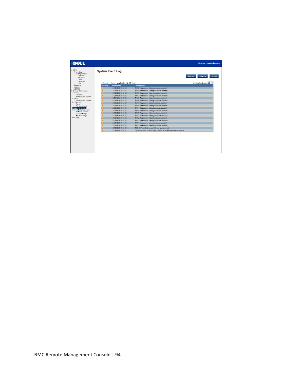 System event log | Dell PowerEdge C410x User Manual | Page 94 / 104