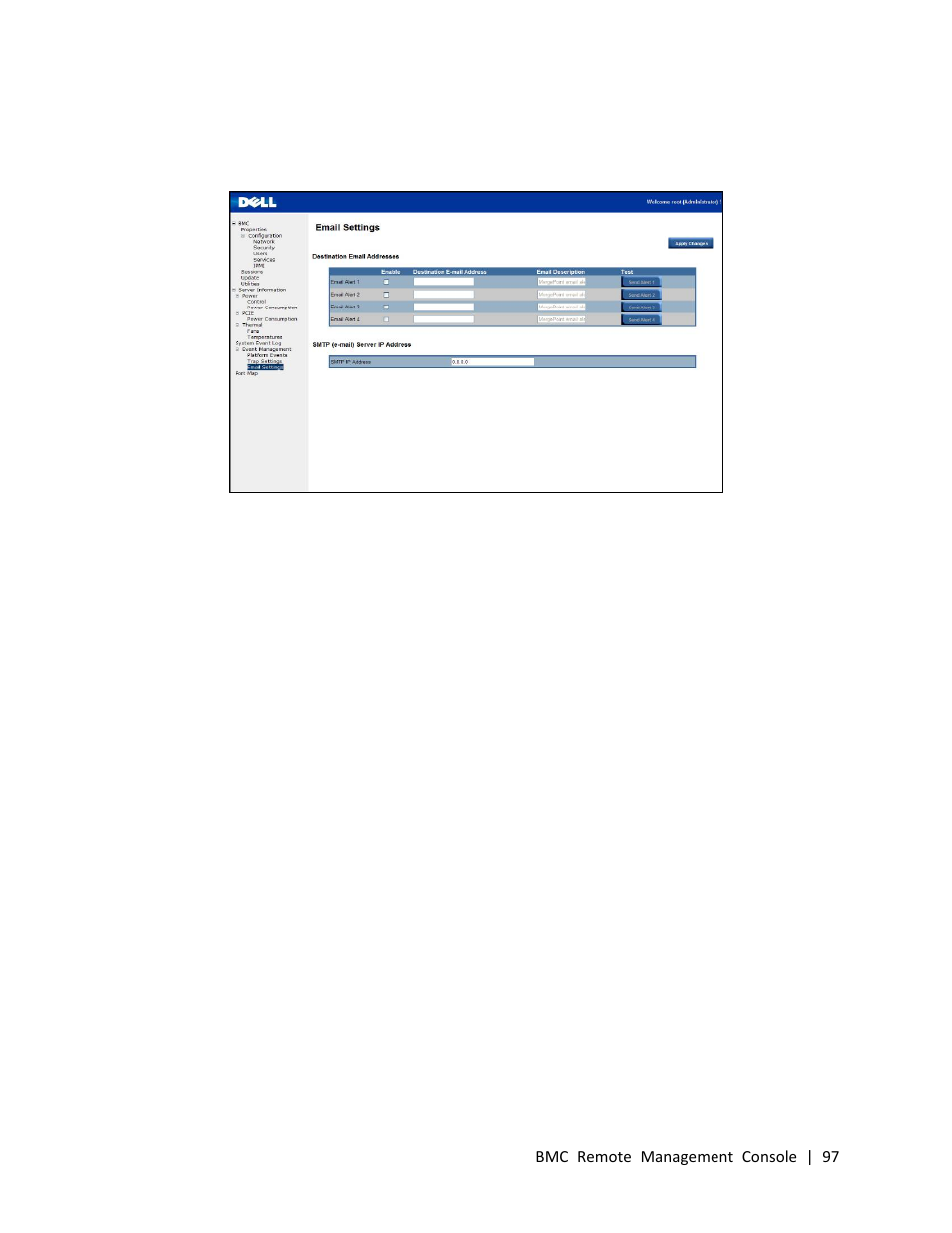 Email settings | Dell PowerEdge C410x User Manual | Page 97 / 104