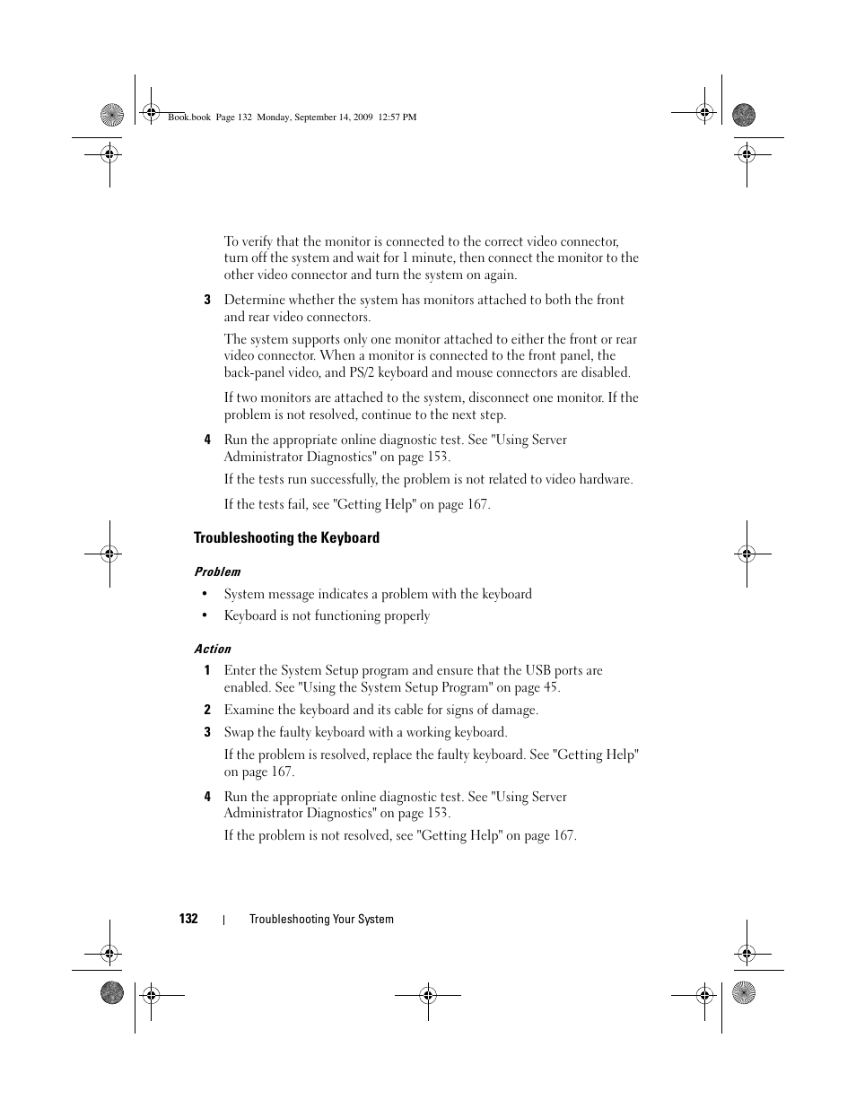 Troubleshooting the keyboard | Dell PowerVault DL2000 User Manual | Page 132 / 188