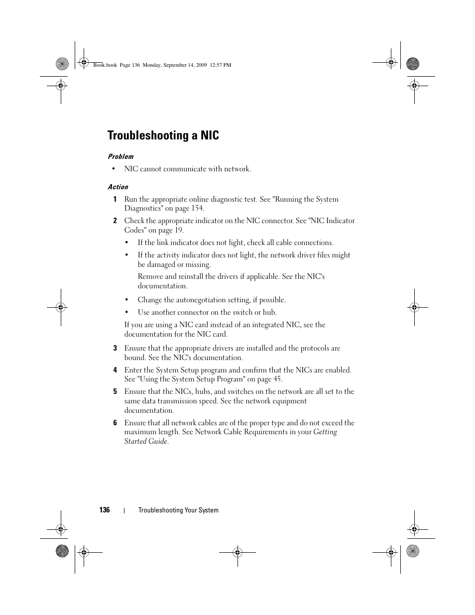 Troubleshooting a nic | Dell PowerVault DL2000 User Manual | Page 136 / 188