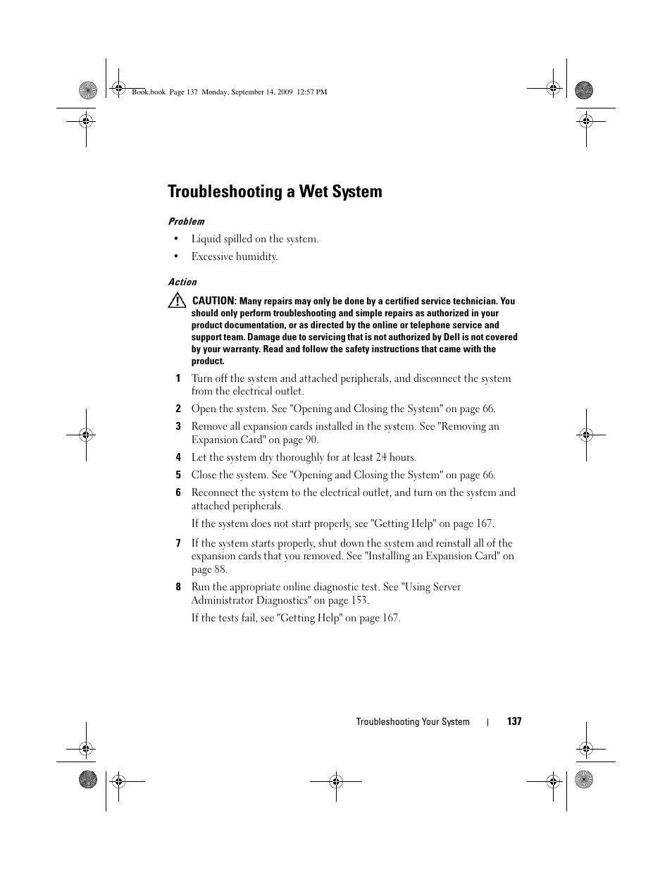 Troubleshooting a wet system | Dell PowerVault DL2000 User Manual | Page 137 / 188
