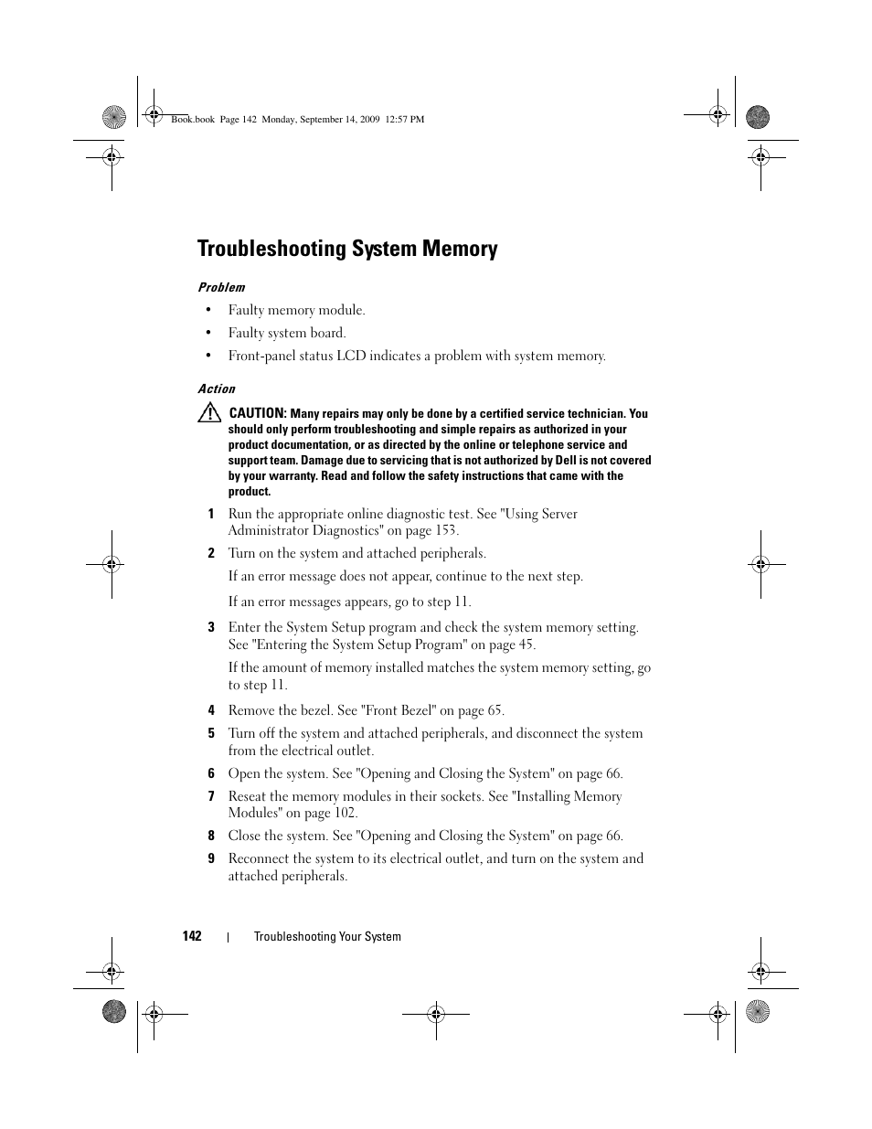 Troubleshooting system memory | Dell PowerVault DL2000 User Manual | Page 142 / 188