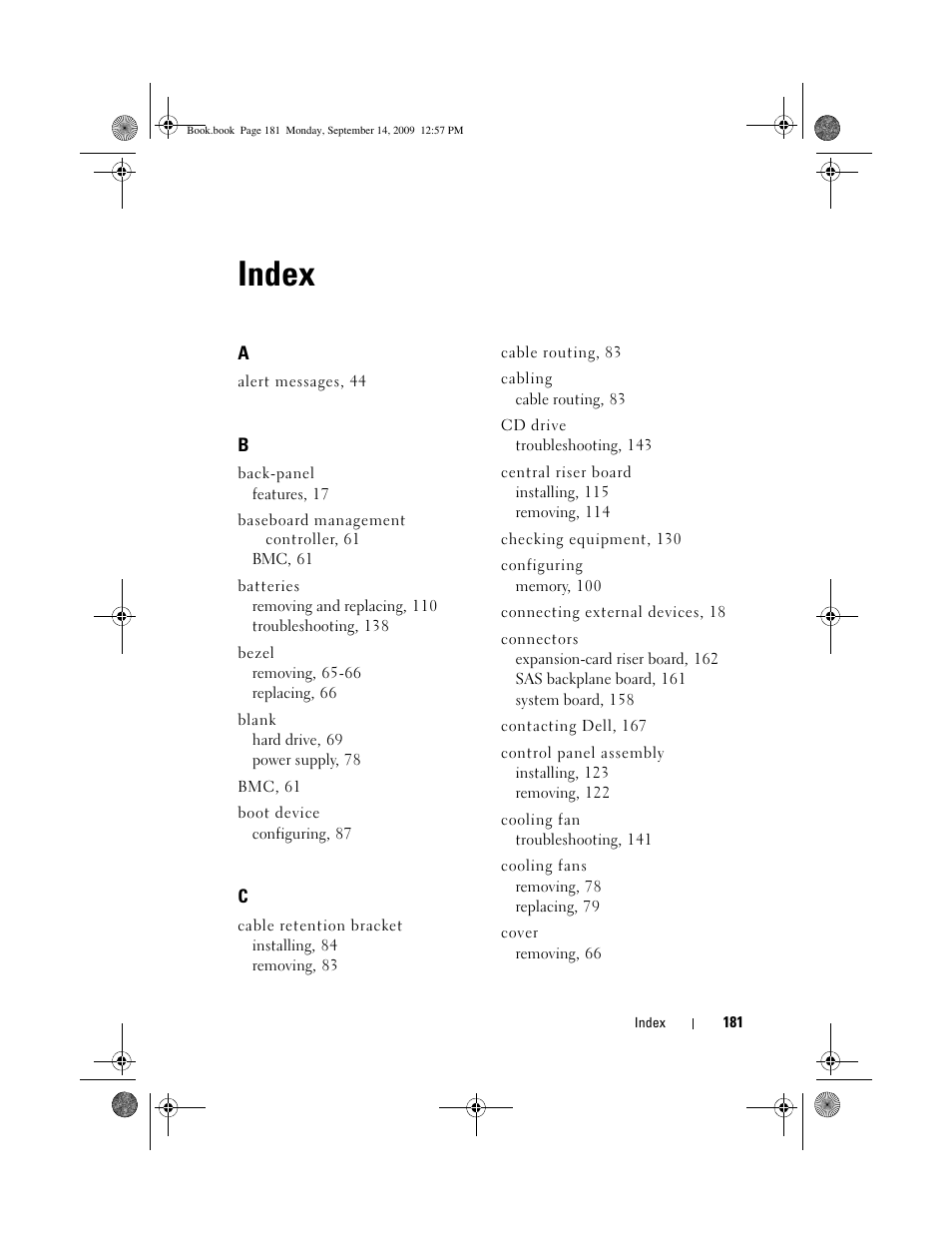 Index | Dell PowerVault DL2000 User Manual | Page 181 / 188