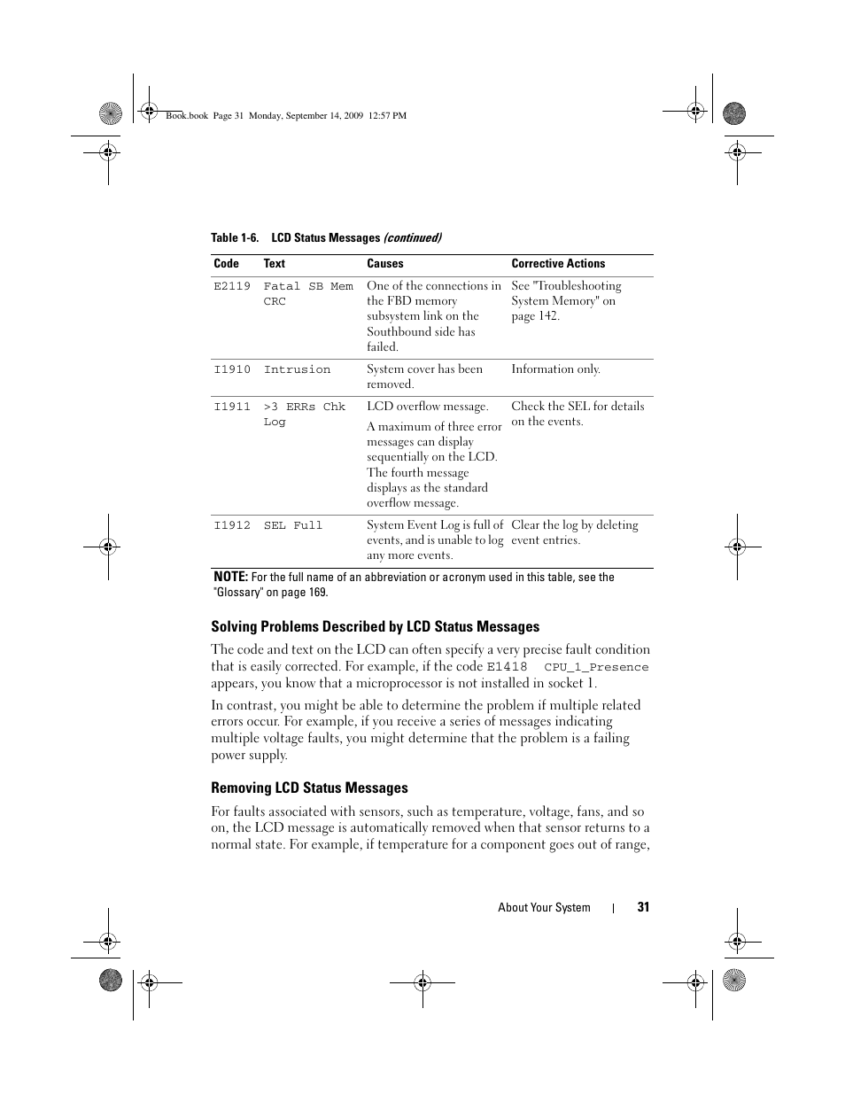 Solving problems described by lcd status messages, Removing lcd status messages | Dell PowerVault DL2000 User Manual | Page 31 / 188