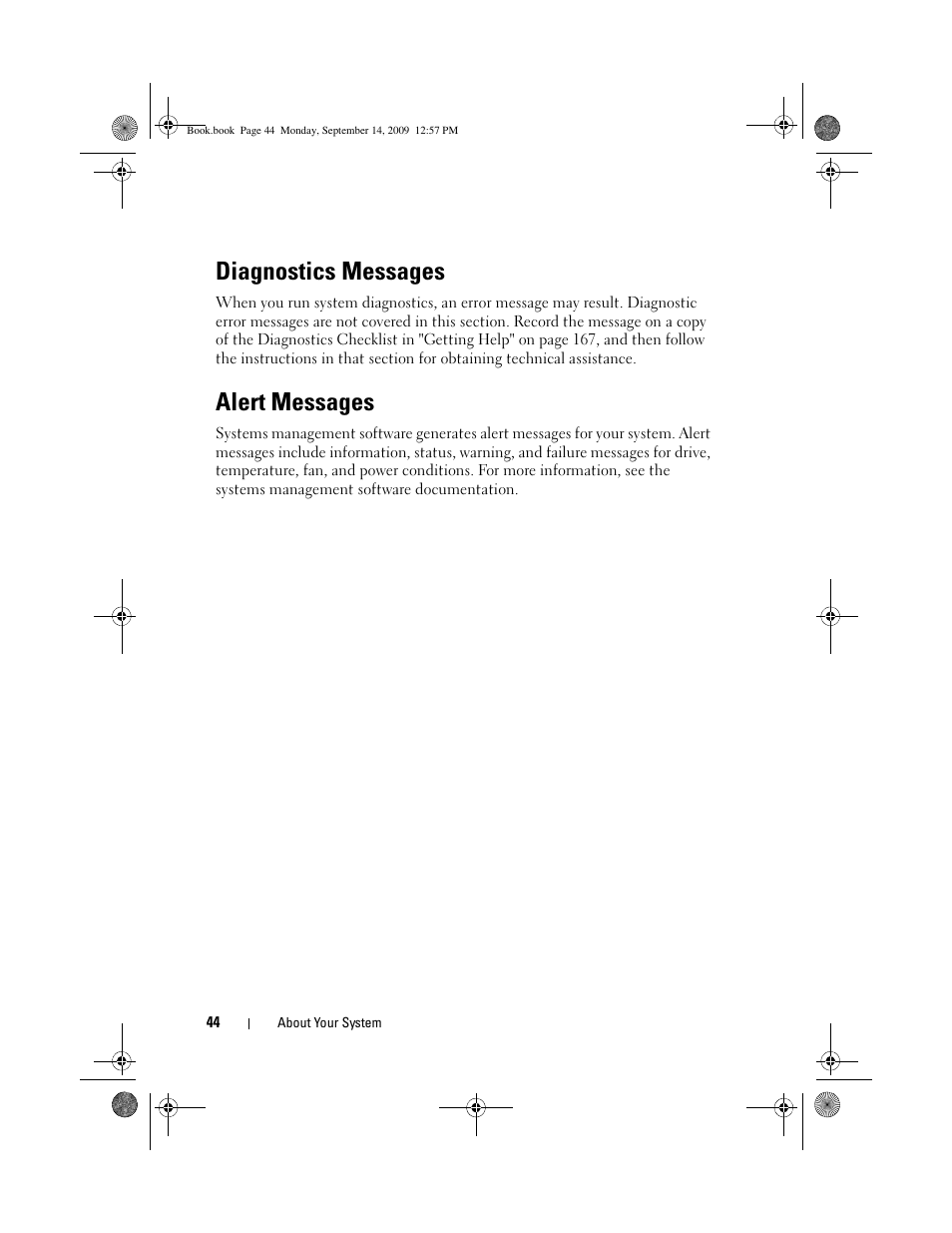 Diagnostics messages, Alert messages | Dell PowerVault DL2000 User Manual | Page 44 / 188