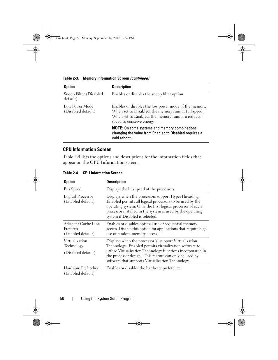 Cpu information screen | Dell PowerVault DL2000 User Manual | Page 50 / 188