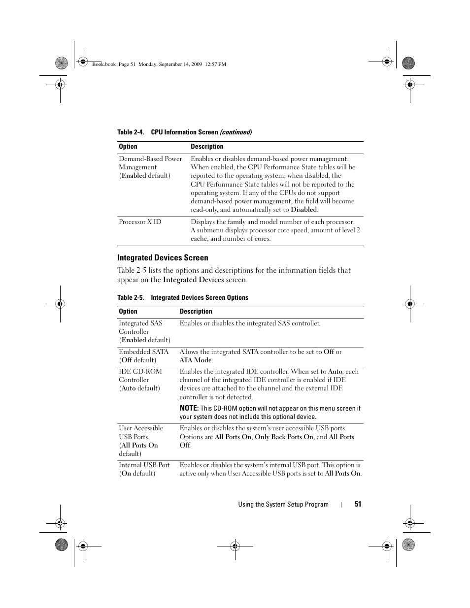 Integrated devices screen | Dell PowerVault DL2000 User Manual | Page 51 / 188