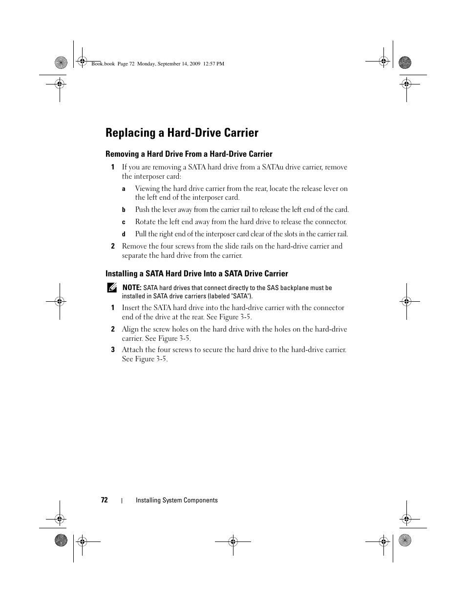 Replacing a hard-drive carrier, Removing a hard drive from a hard-drive carrier | Dell PowerVault DL2000 User Manual | Page 72 / 188