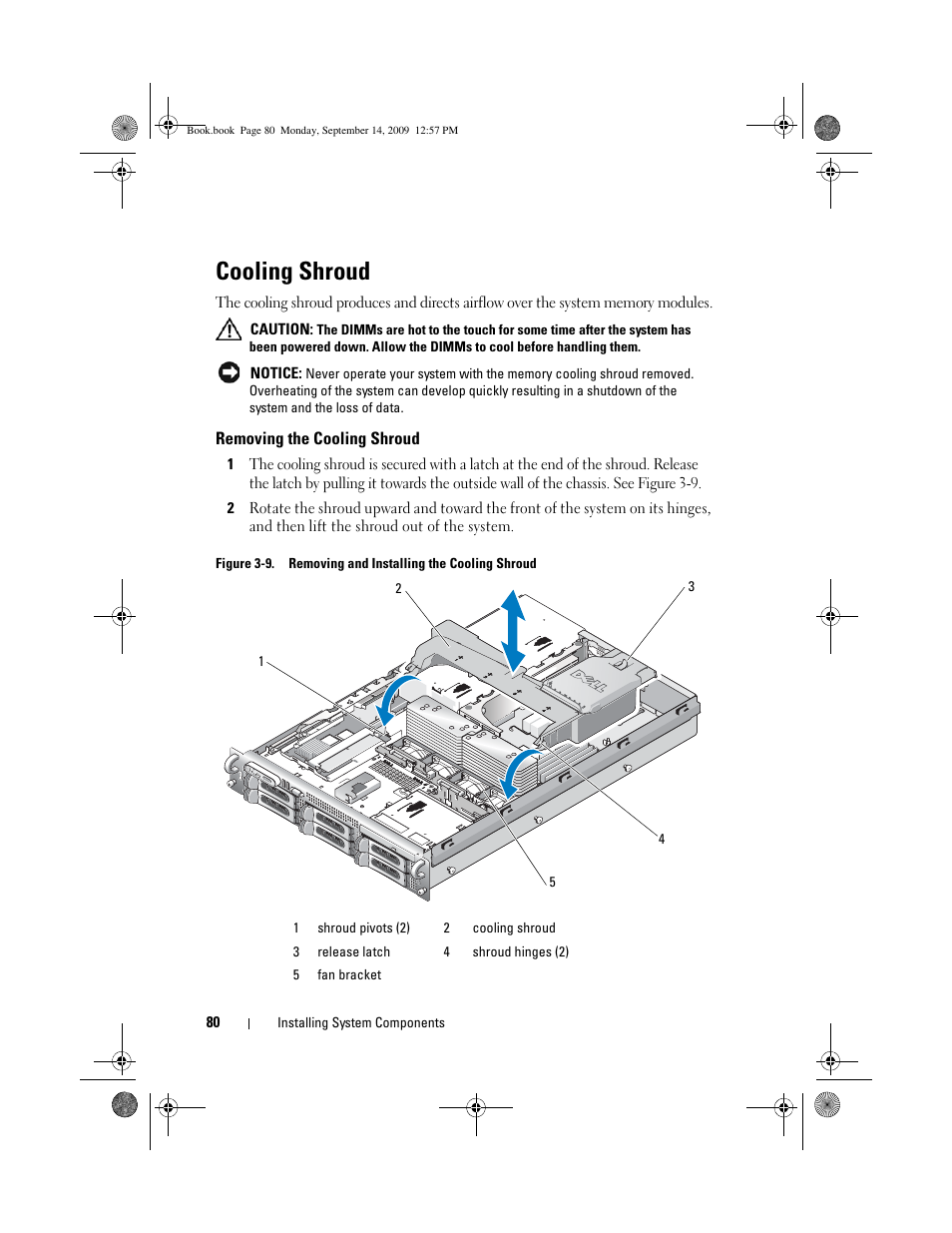 Cooling shroud, Removing the cooling shroud | Dell PowerVault DL2000 User Manual | Page 80 / 188