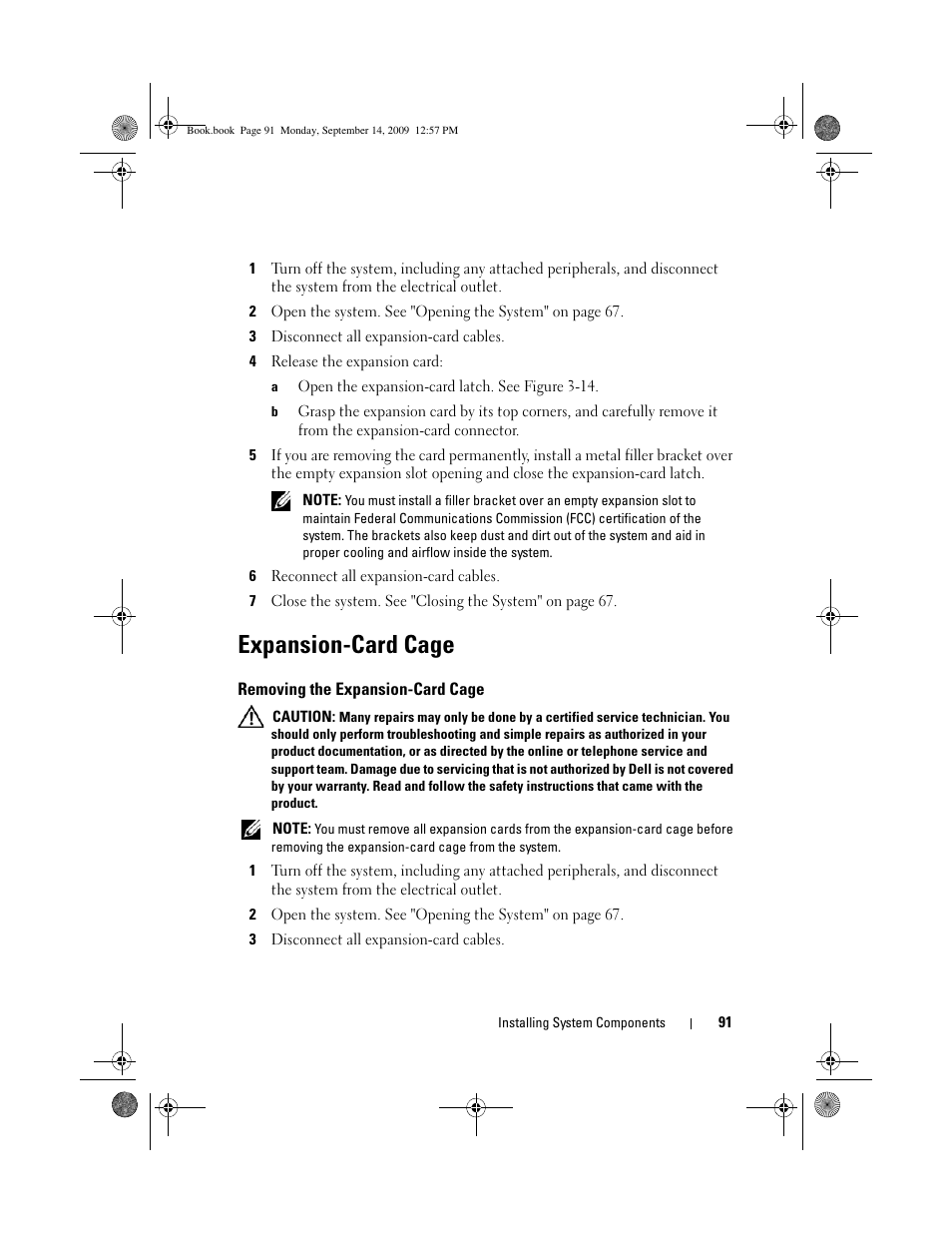 Expansion-card cage, Removing the expansion-card cage | Dell PowerVault DL2000 User Manual | Page 91 / 188