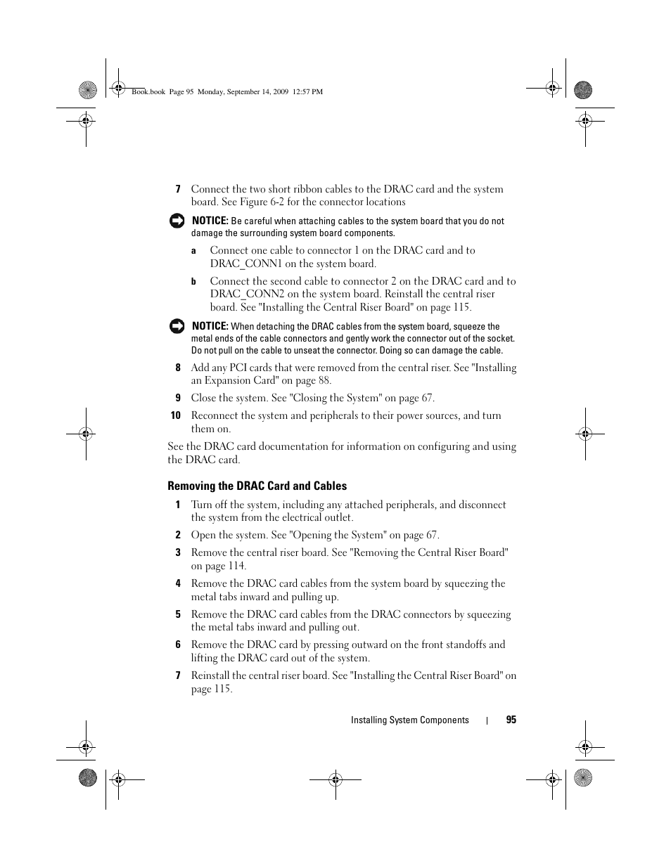 Removing the drac card and cables | Dell PowerVault DL2000 User Manual | Page 95 / 188