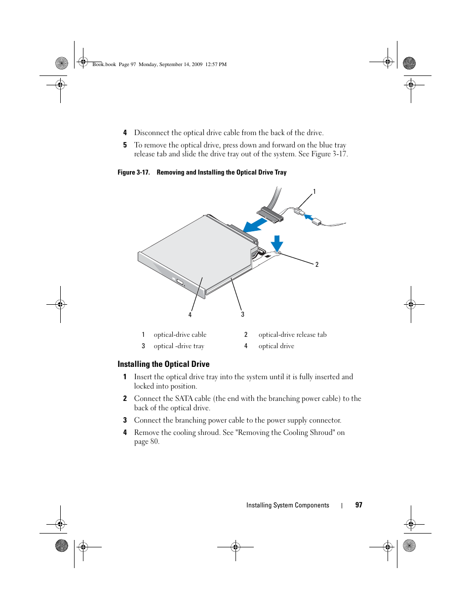 Installing the optical drive | Dell PowerVault DL2000 User Manual | Page 97 / 188