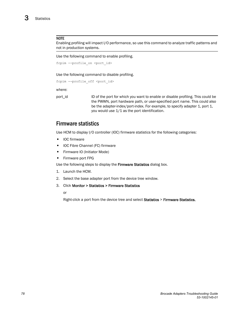 Firmware statistics | Dell Brocade Adapters User Manual | Page 102 / 172