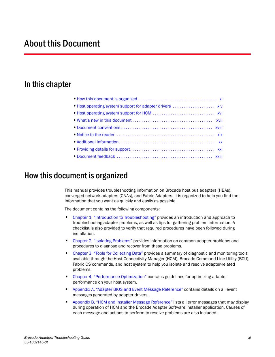 About this document, In this chapter, How this document is organized | Dell Brocade Adapters User Manual | Page 11 / 172