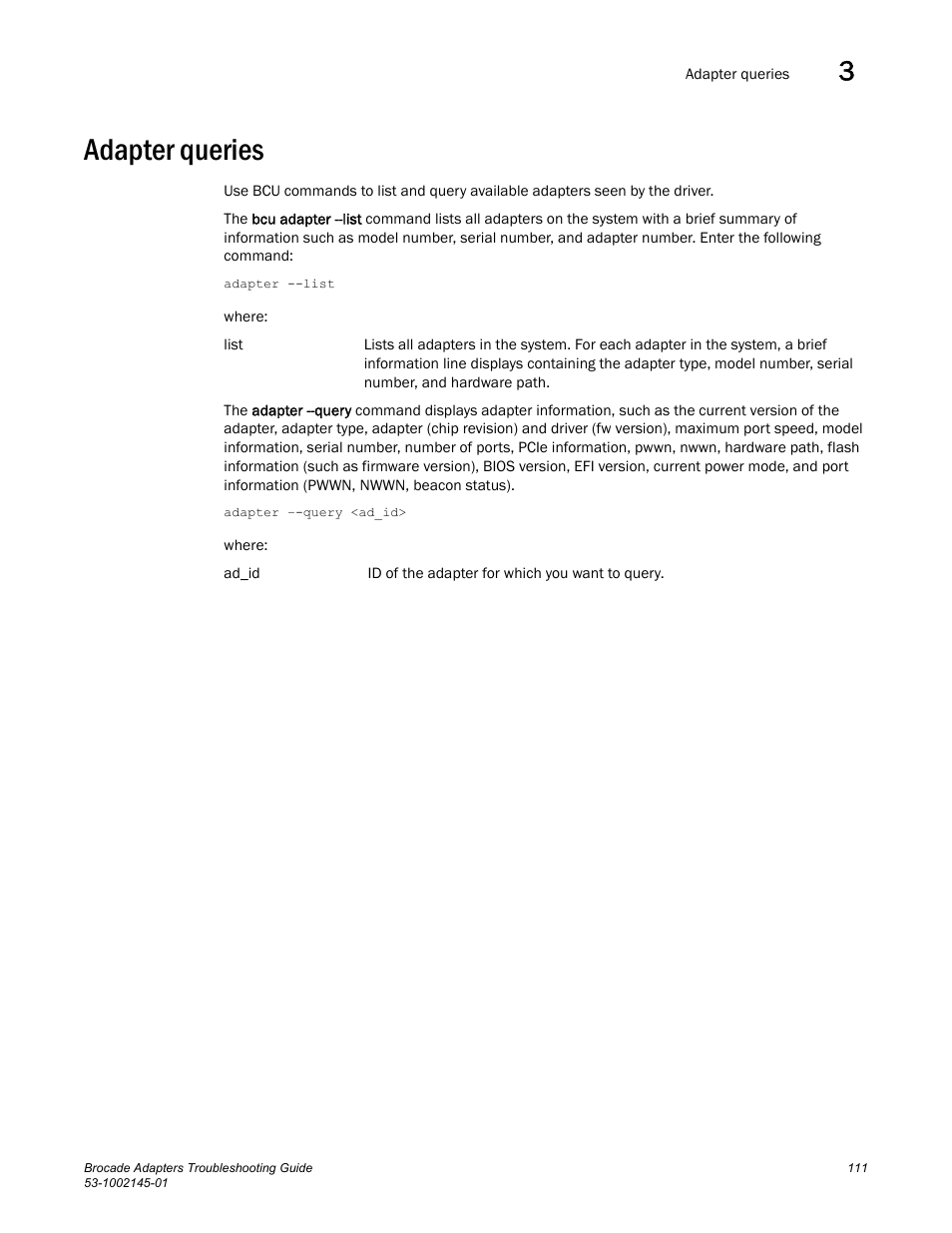 Adapter queries | Dell Brocade Adapters User Manual | Page 135 / 172