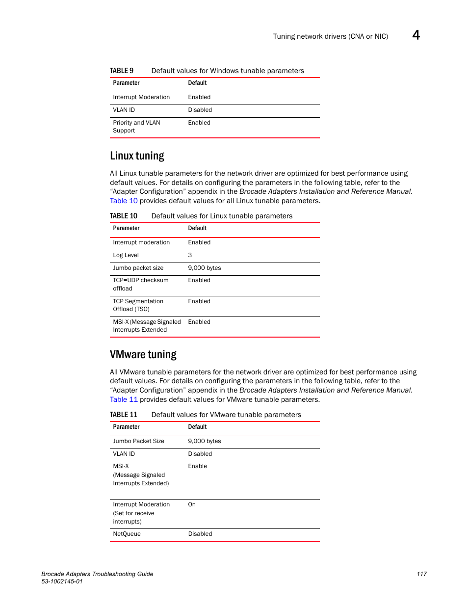 Linux tuning, Vmware tuning | Dell Brocade Adapters User Manual | Page 141 / 172