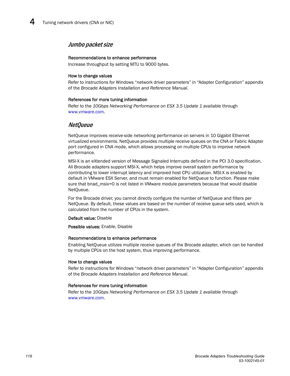 Jumbo packet size, Netqueue | Dell Brocade Adapters User Manual | Page 142 / 172