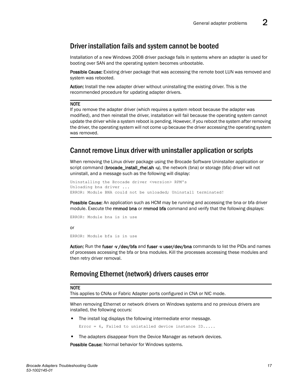 Removing ethernet (network) drivers causes error | Dell Brocade Adapters User Manual | Page 41 / 172