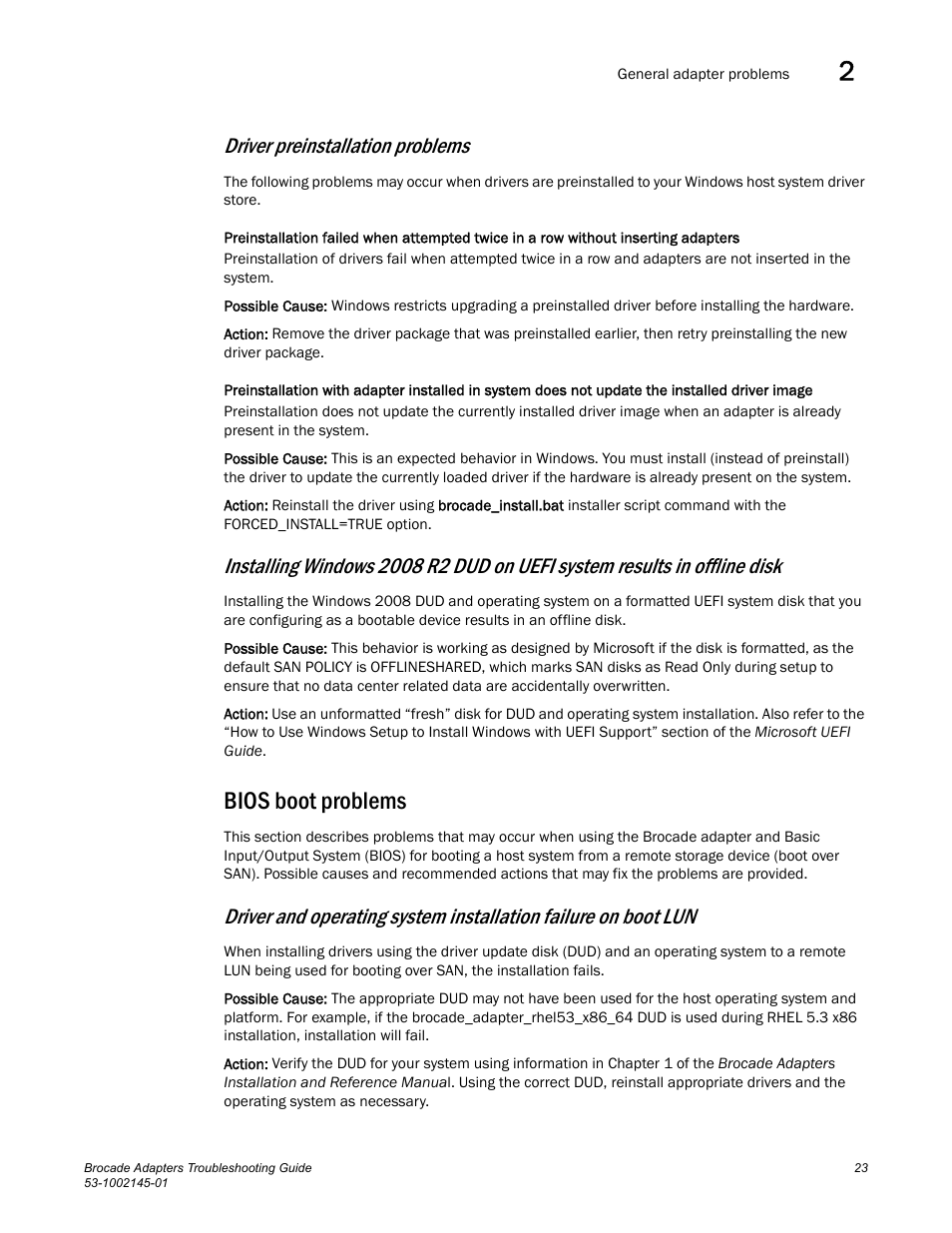 Bios boot problems, Driver preinstallation problems | Dell Brocade Adapters User Manual | Page 47 / 172