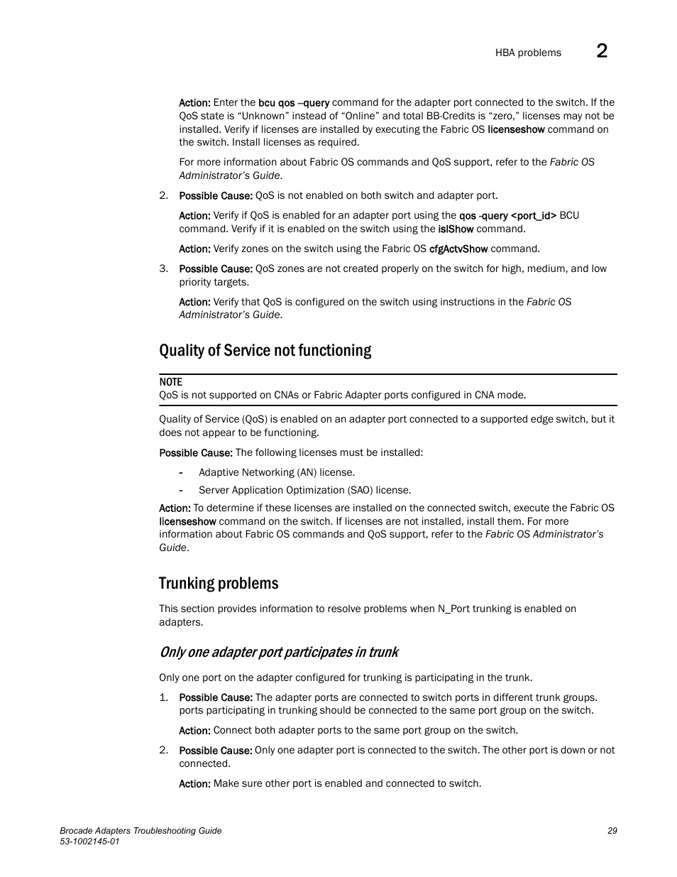 Quality of service not functioning, Trunking problems, Only one adapter port participates in trunk | Dell Brocade Adapters User Manual | Page 53 / 172