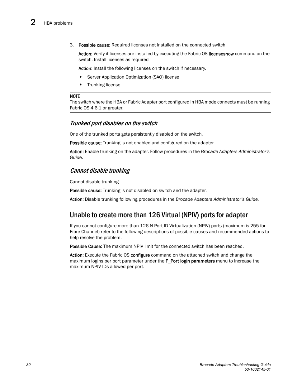 Trunked port disables on the switch, Cannot disable trunking | Dell Brocade Adapters User Manual | Page 54 / 172