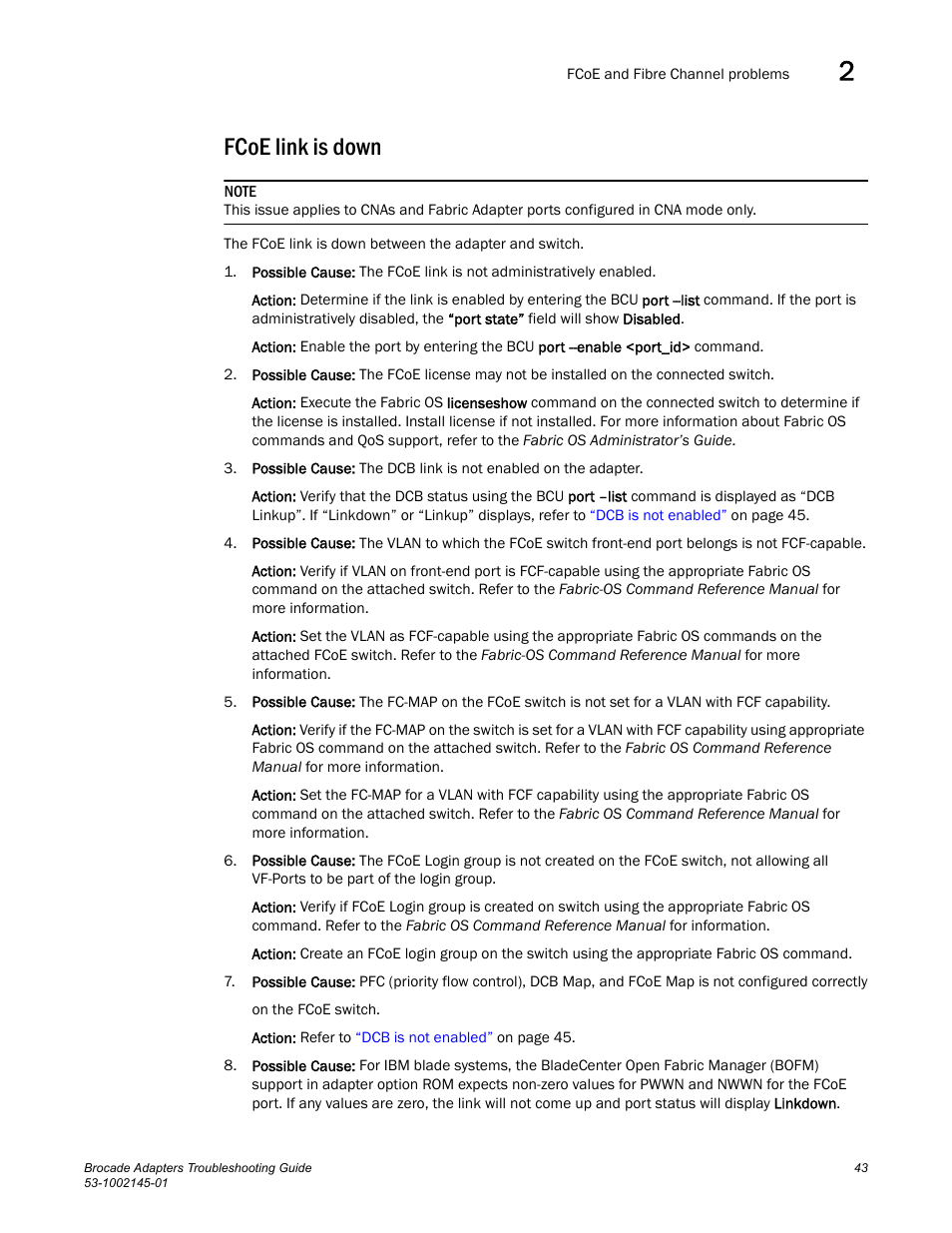 Fcoe link is down | Dell Brocade Adapters User Manual | Page 67 / 172