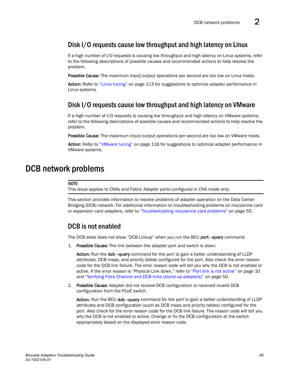 Dcb network problems, Dcb is not enabled | Dell Brocade Adapters User Manual | Page 69 / 172